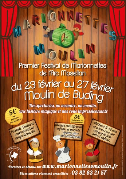 Affiche du festival Marionnettes ô Moulin de Buding